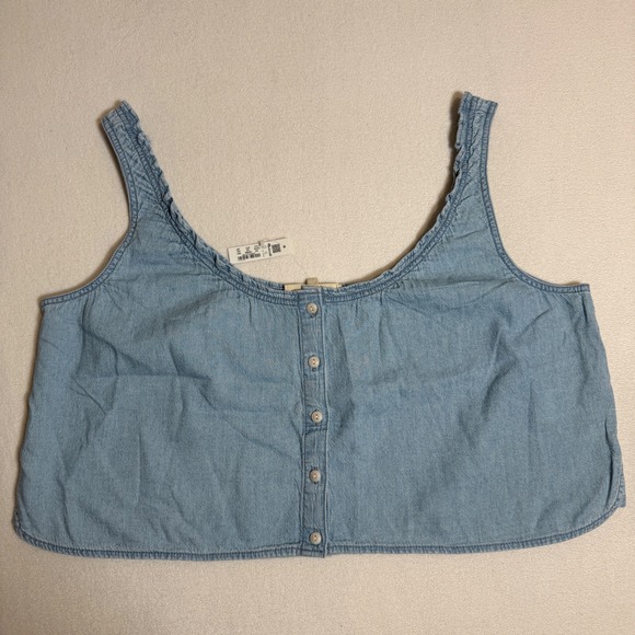 Madewell‎ Women's XXL Blue Denim Button Front Sleeveless Crop Top Shirt Tank - Picture 1 of 6